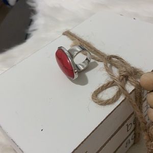Silver ring red Stone. Size 8
